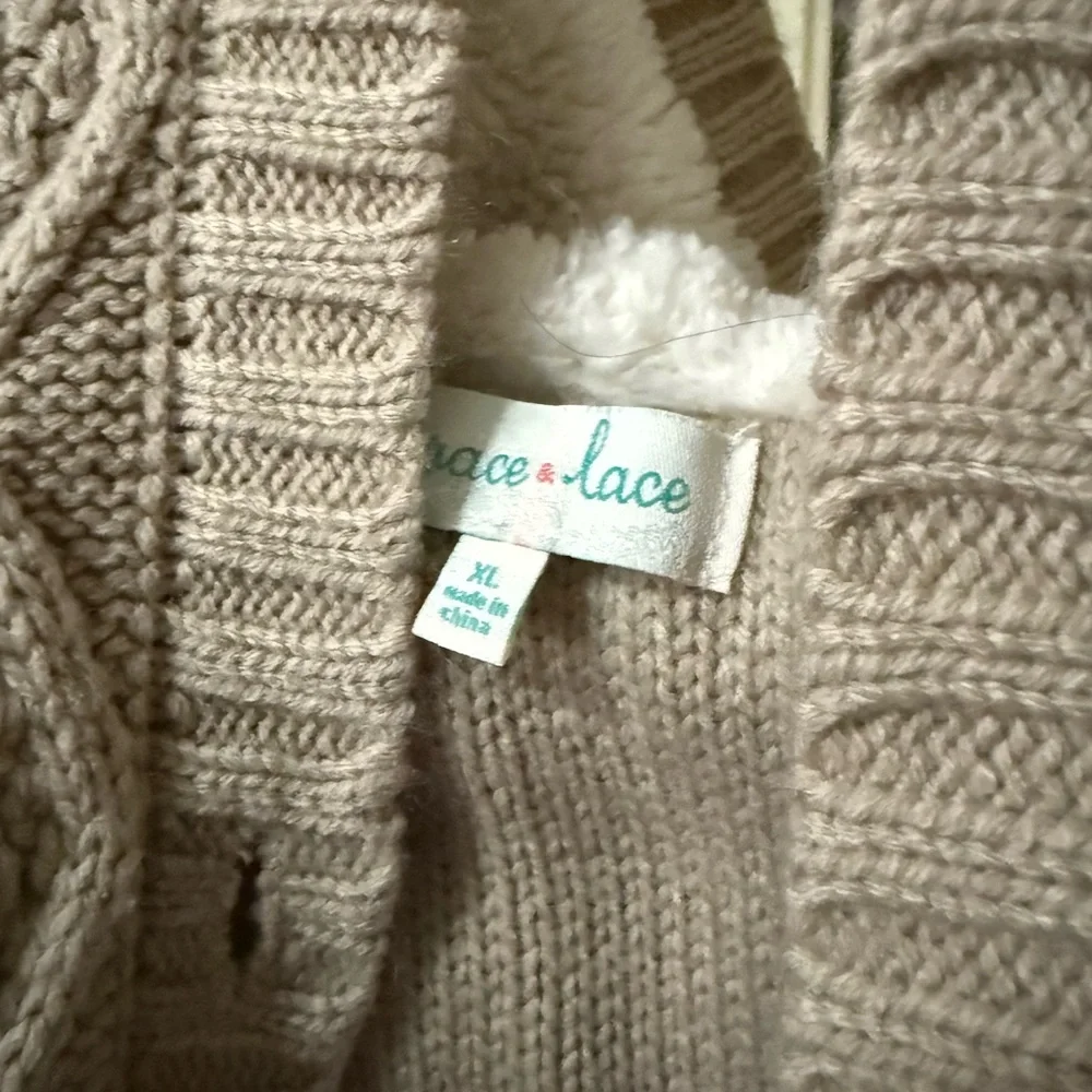 Grace & Lace Tan Cable Knit Sleeveless Cardigan - Picture 2 of 3